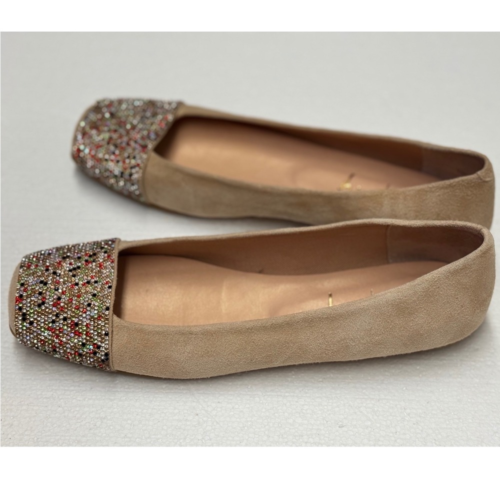 French Sole FS/NY Tan Suede Rhinestone Square Toe Ballet Flats 7316 Size 7B - Picture 5 of 9
